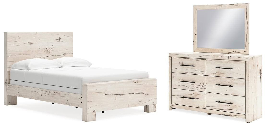 Full Panel Bed with Mirrored Dresser