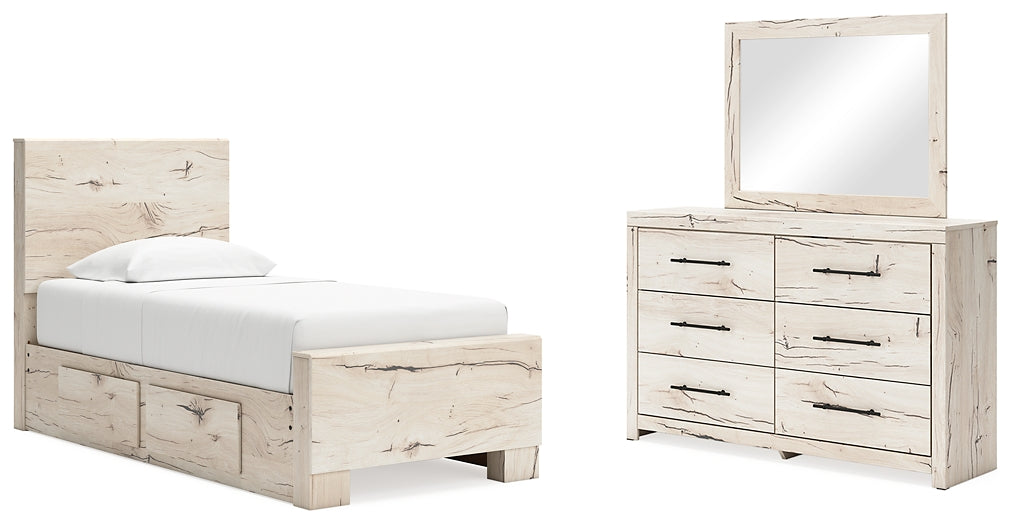 Twin Panel Bed with Mirrored Dresser