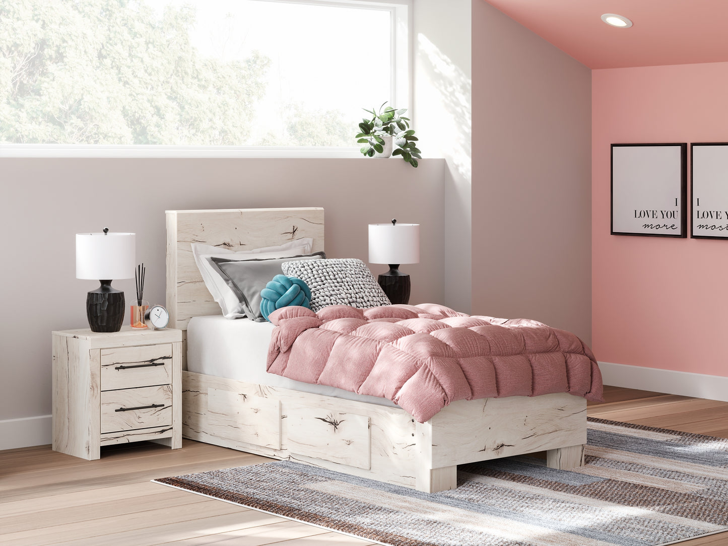 Twin Panel Bed with Mirrored Dresser
