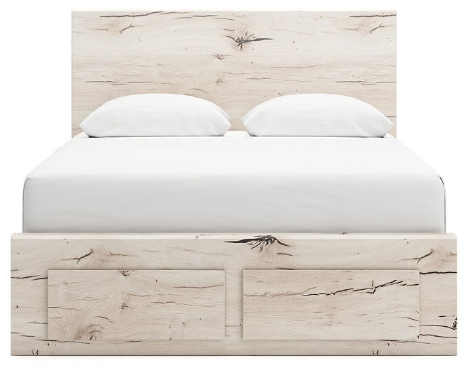 Queen Panel Storage Bed with Mirrored Dresser and Nightstand