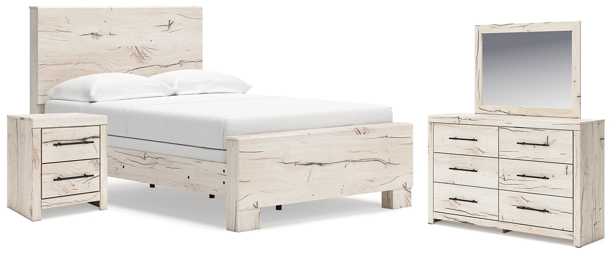 Full Panel Bed with Mirrored Dresser and Nightstand