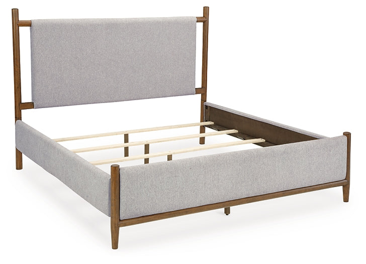 Lyncott King Upholstered Bed with Mirrored Dresser and Chest