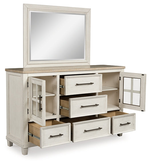 Shaybrock Queen Panel Bed with Mirrored Dresser and Chest