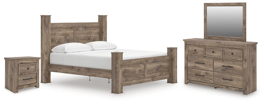 Rusticott California King Poster Bed with Mirrored Dresser and Nightstand