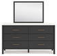 Cadmori King Upholstered Panel Bed with Mirrored Dresser, Chest and Nightstand