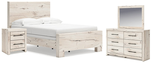 Full Panel Bed with Mirrored Dresser and Nightstand