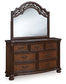 Lavinton California King Poster Bed with Mirrored Dresser, Chest and Nightstand