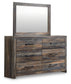 Drystan Queen Panel Bed with 2 Storage Drawers with Mirrored Dresser and Nightstand
