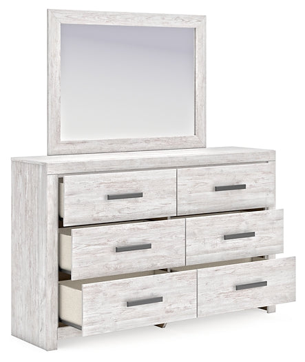 Cayboni Queen Panel Bed with Mirrored Dresser and Chest