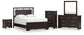 Covetown Queen Panel Bed with Mirrored Dresser, Chest and Nightstand