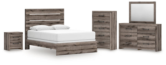 Graystorm Queen Panel Bed with Mirrored Dresser, Chest and Nightstand