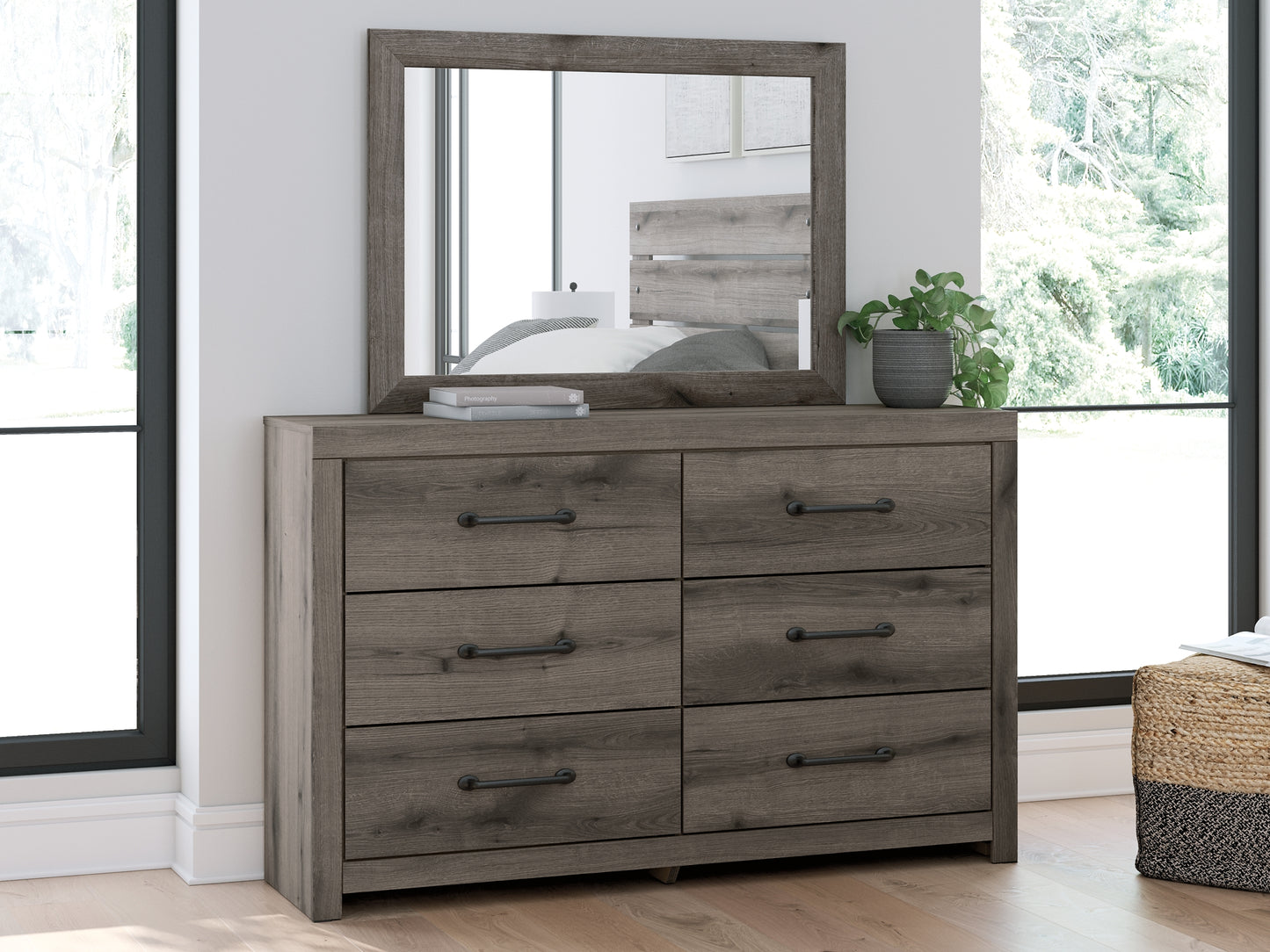 Graystorm Twin Panel Storage Bed with Mirrored Dresser, Chest and Nightstand