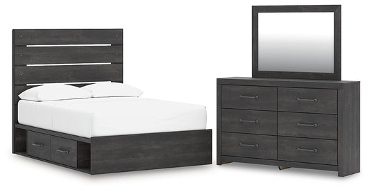 Hollivern Full Panel Bed with Storage with Mirrored Dresser