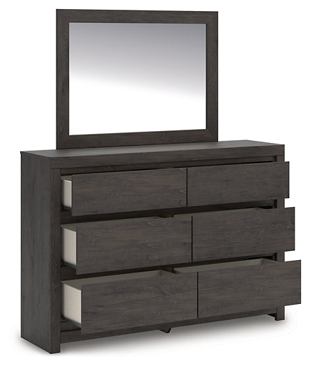 Fraluna King Panel Storage Bed with Mirrored Dresser and Chest