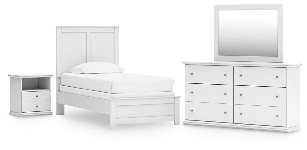 Bostwick Shoals Twin Panel Bed with Mirrored Dresser and Nightstand