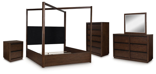 Dilenno Queen Canopy Bed with Mirrored Dresser, Chest and Nightstand