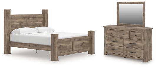Rusticott California King Poster Bed with Mirrored Dresser