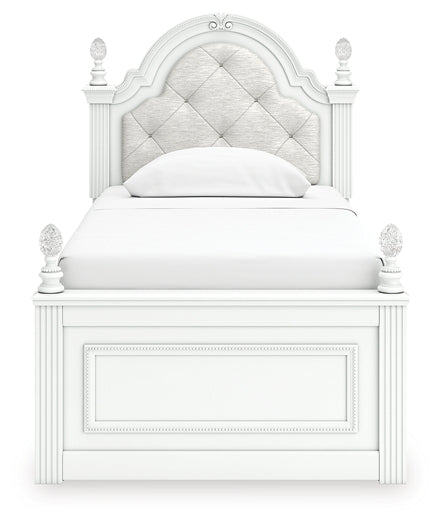 Kozlani Twin Upholstered Panel Bed, Dresser, Mirror and Nightstand