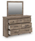 Rusticott California King Poster Bed with Mirrored Dresser and Nightstand
