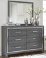 Lodanna Queen Panel Bed with 2 Storage Drawers, Dresser, Mirror and Nightstand