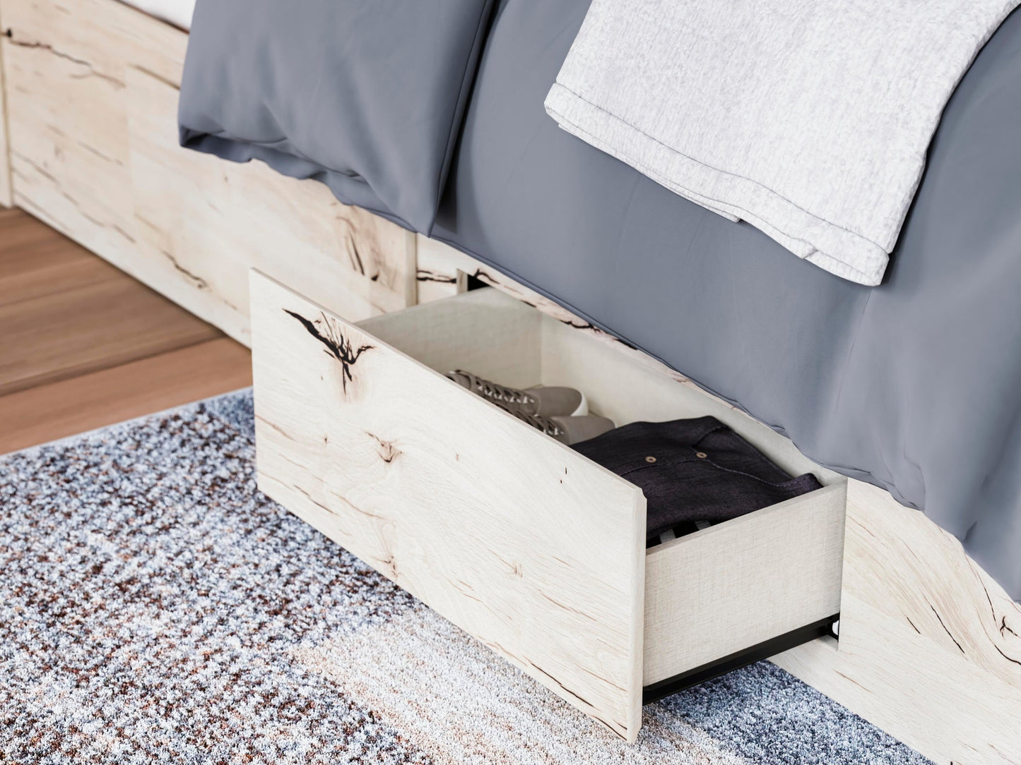 Lawroy Queen Panel Bed with Storage, Dresser and Mirror