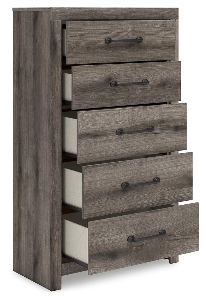 Graystorm Full Panel Storage Bed, Dresser, Mirror, Chest and Nightstand