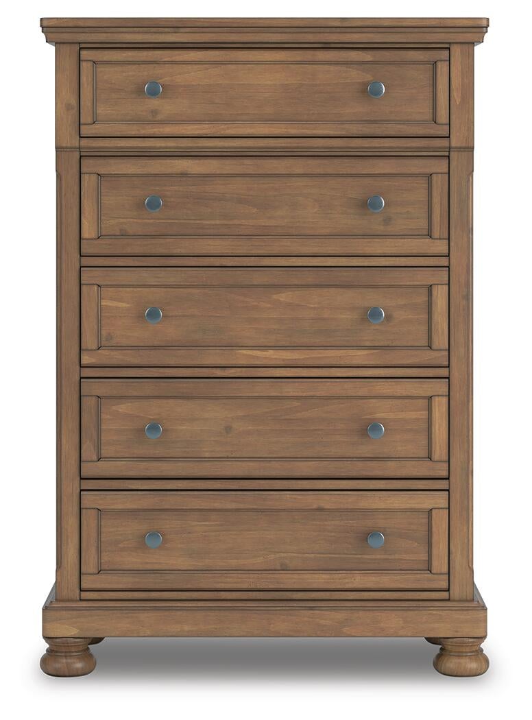 Feddinger California King Storage Sleigh Bed with Mirrored Dresser, Chest and Nightstand