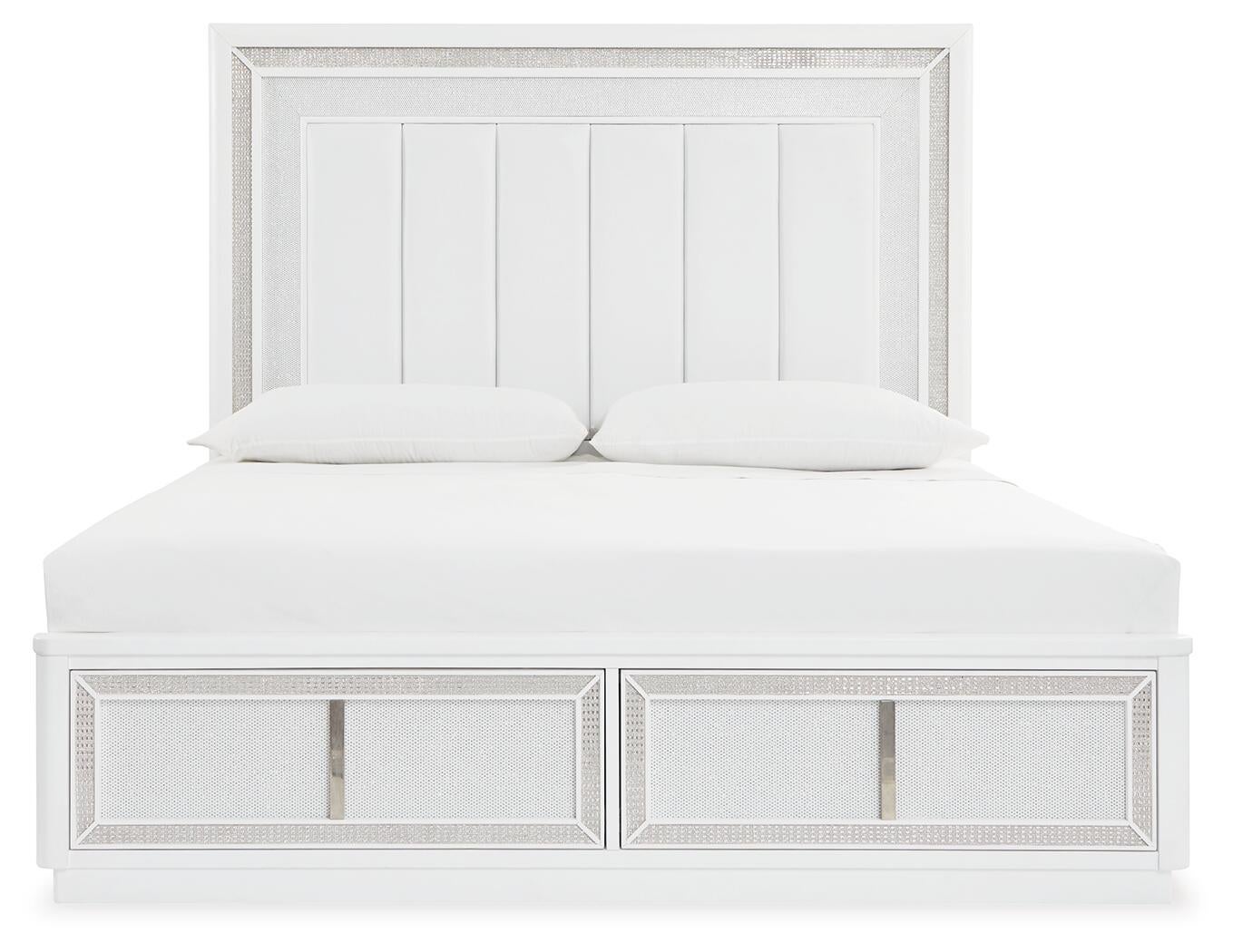 Chalanna King Upholstered Storage Bed, Dresser, Mirror, Chest and Nightstand