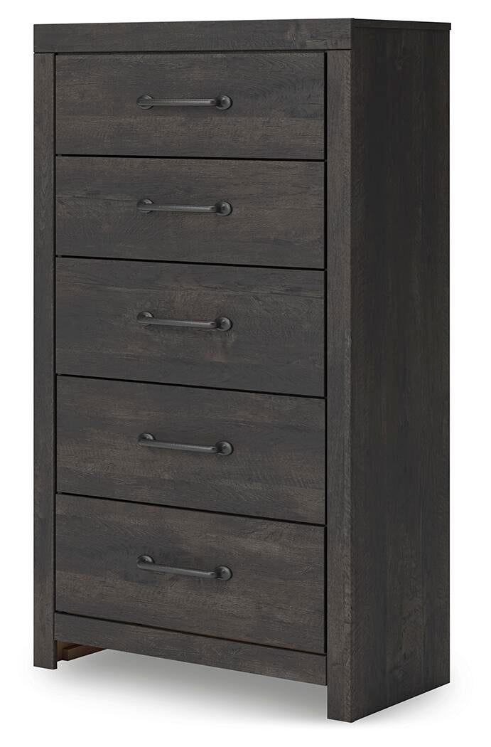 Hollivern Twin Panel Bed with Storage, Dresser, Mirror, Chest and Nightstand