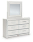 Zuraleus Queen Upholstered Panel Platform Bed, Dresser and Mirror