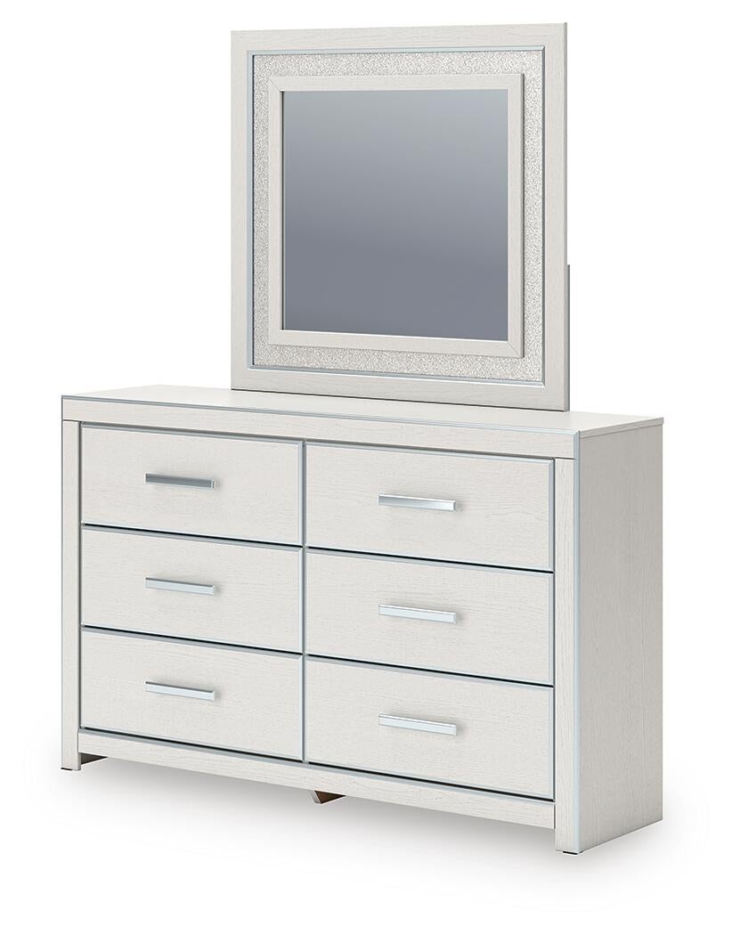 Zuraleus King Upholstered Panel Platform Storage Bed, Dresser and Mirror