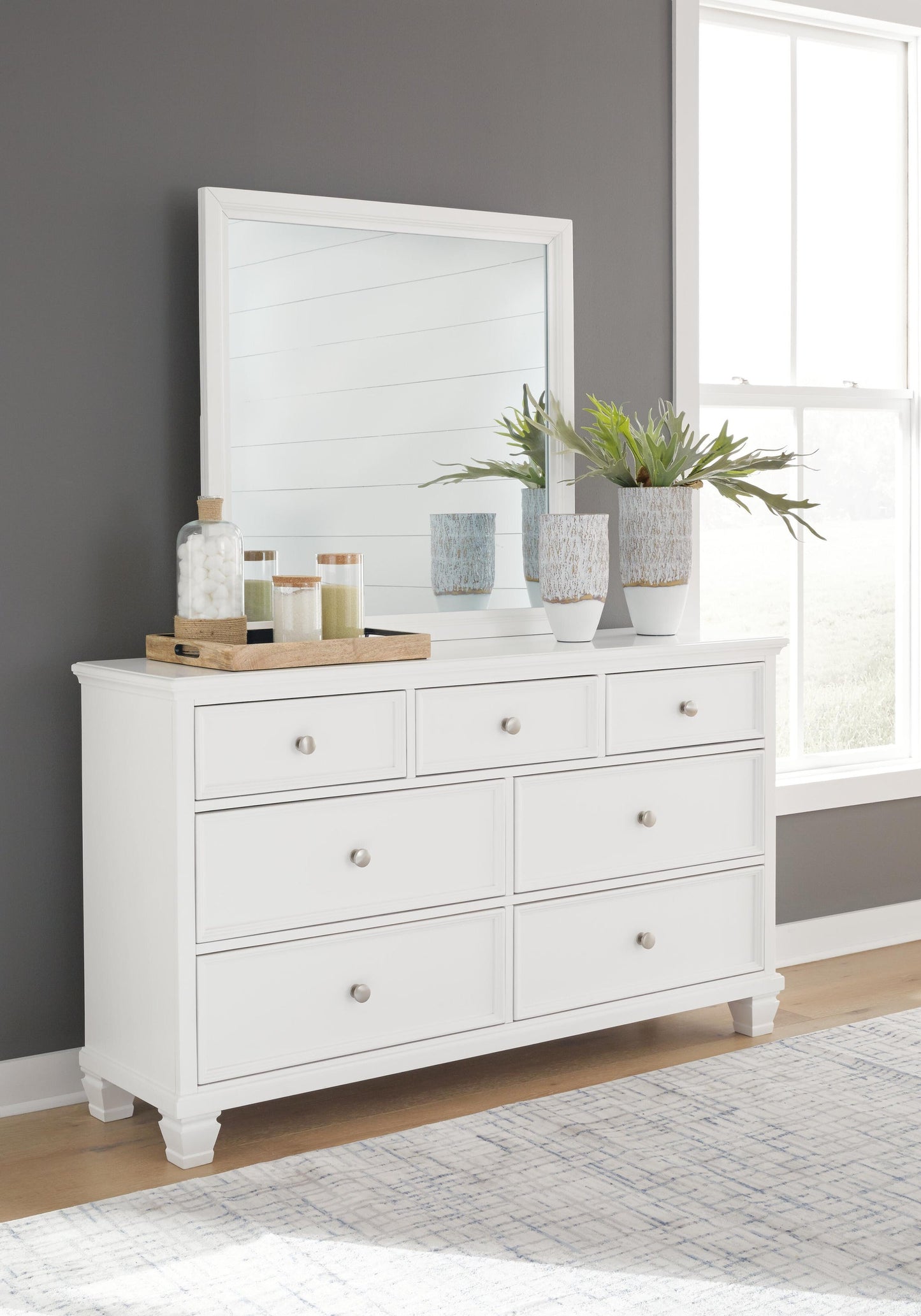 Fortman King Panel Storage Bed with Mirrored Dresser and Nightstand