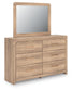 Kinlanni Queen Upholstered Platform Bed, Dresser and Mirror