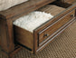 Flynnter Queen Panel Bed with 2 Storage Drawers with Mirrored Dresser