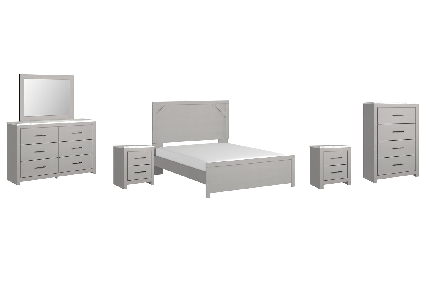 Cottonburg Queen Panel Bed with Mirrored Dresser, Chest and 2 Nightstands